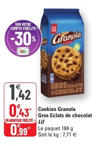 G20 Cookies granola gros eclats de chocolat LU offre