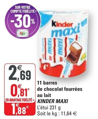 G20 11 Barres de chocolat fourrées au lait KINDER MAXI offre
