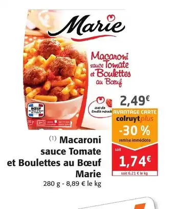 Colruyt Macaroni Sauce Tomate Et Boulettes Au Bœuf Marie offre