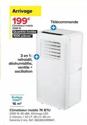 Castorama Climatiseur Mobile 7k Btu offre
