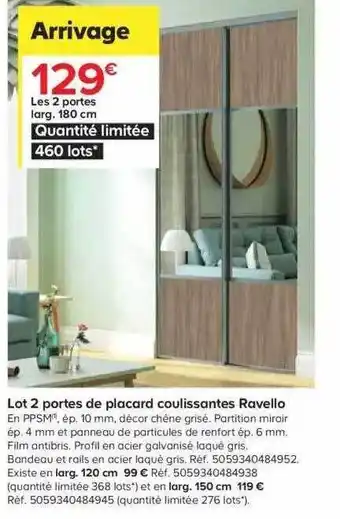Lot De 2 Portes De Placard Coulissantes Ravello