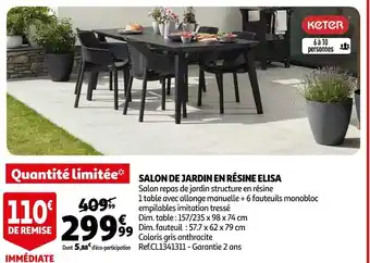 Auchan Keter salon de jardin en résine elisa offre