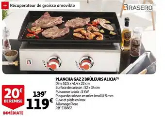 Auchan Brasero plancha gaz 2 brûleurs alicia offre