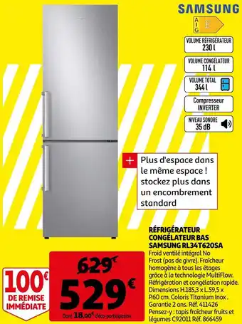 Auchan Samsung réfrigérateur congélateur bas rl34t620sa offre