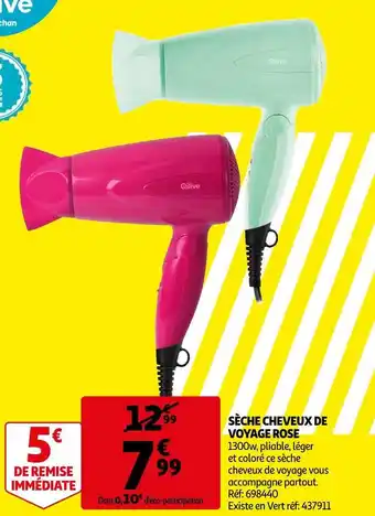 Auchan Qilive sèche cheveux de voyage rose offre