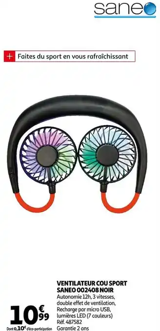 Auchan Saneo ventilateur cou sport 002408 noir offre