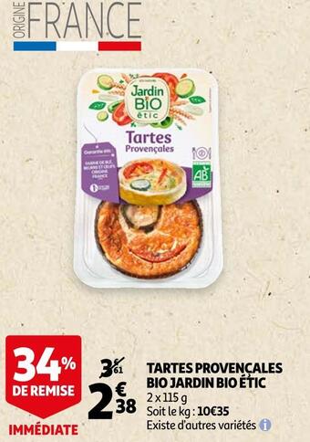 Auchan Bio étic tartes provençales jardin offre