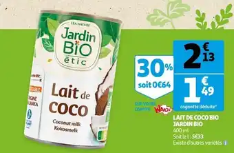 Auchan Jardin bio éthic lait de coco bio offre