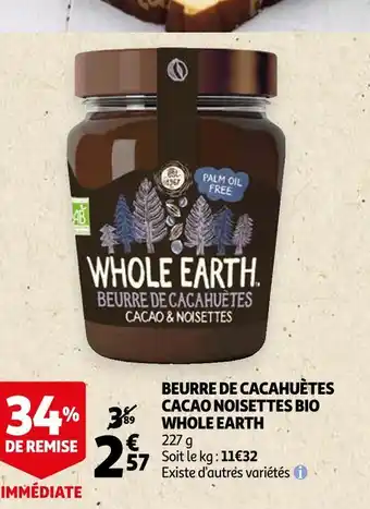 Whole earth beurre de cacahuètes cacao noisettes bio