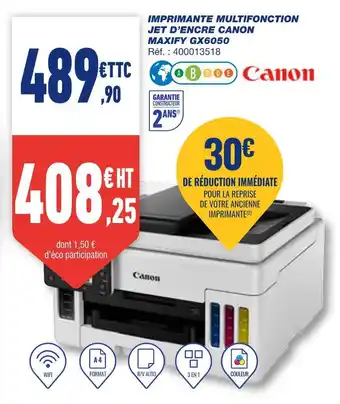Bureau Vallée Canon imprimante multifonction jet d’encre maxify gx6050 offre