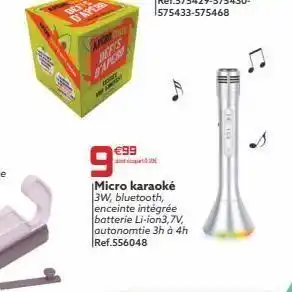Gifi Vw a €99 9 micro karaoke 3w, bluetooth, enceinte intégrée batterie li-ion 3,7v autonomtie 3h à 4h ref.556048 offre