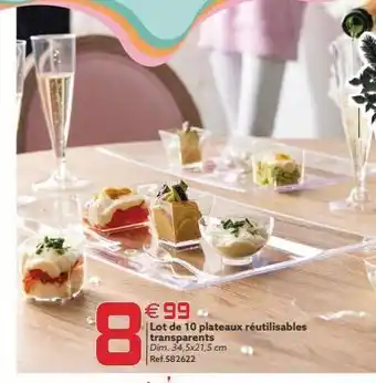 Gifi 8 €99 lot de 10 plateaux réutilisables transparents dim. 34,5x21,5 cm ref.582622 offre