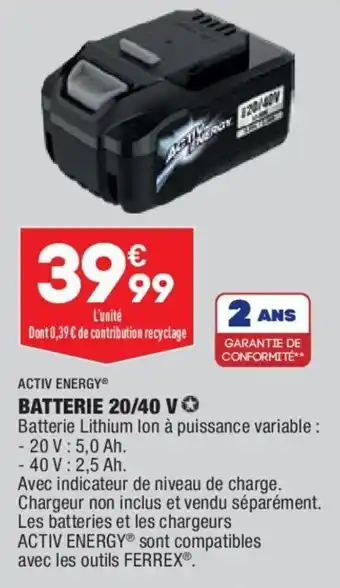 ALDI Activ energy batterie 20/40 V offre