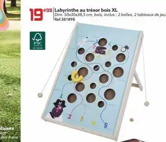 Gifi 19 €99 labyrinthe au trésor bois xl dim.50x30x38,5 cm, bois, inclus: 2 balles, 2 tableaux de jeux ref.581898 fsc offre