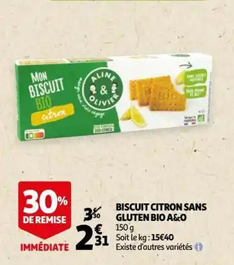 Auchan Biscuit citron sans gluten bio a&o offre