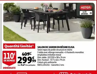 Auchan Salon de jardin en résine elisa offre