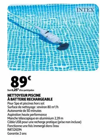 Auchan Nettoyeur piscine à batterie rechargeable offre