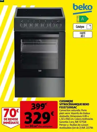 Cuisiniere vitrocéramique beko fss57100gac