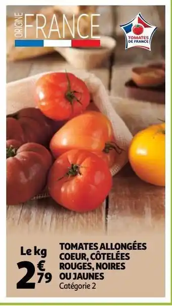 Auchan Supermarché Tomates allongées coeur, côtelées rouges, noires ou jaunes offre