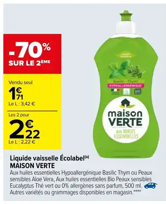 Carrefour Liquide vaisselle écolabel Maison Verte offre