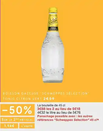 Monoprix Schweppes sélection boisson gazeuse tonic citron vert offre