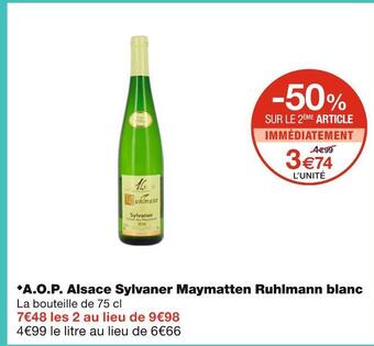 Monoprix A.o.p. alsace sylvaner maymatten ruhlmann blanc offre