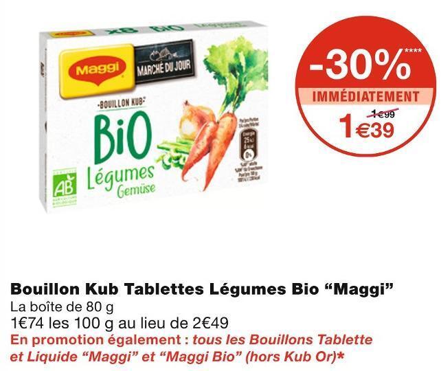 Promo Maggi bouillon kub tablettes légumes bio chez Monoprix