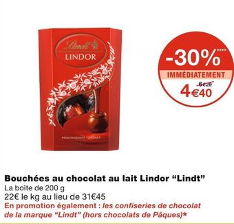 Monoprix Lindt bouchées au chocolat au lait lindor offre