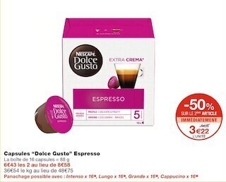 Monoprix Dolce gusto capsules espresso offre