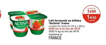 Monoprix Activia lait fermenté au bifidus fraise offre