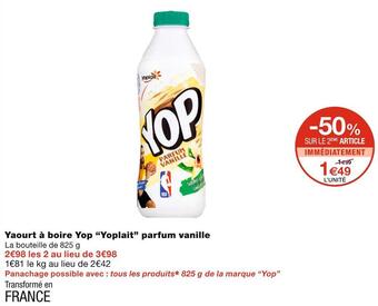 Monoprix Yoplait yaourt à boire yop parfum vanille offre