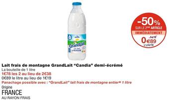 Monoprix Candia lait frais de montagne grandlait demi-écrémé offre