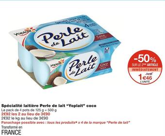 Monoprix Yoplait spécialité laitière perle de lait coco offre