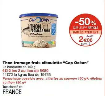 Monoprix Cap océan thon fromage frais ciboulette offre