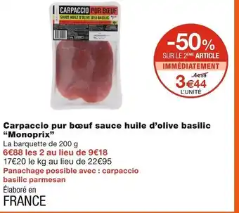 Monoprix Monoprix carpaccio pur bœuf sauce huile d’olive basilic offre