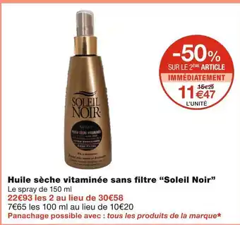 Monoprix Soleil noir huile sèche vitaminée sans filtre offre