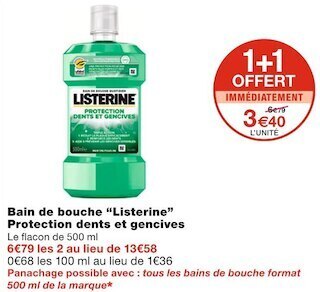 Monoprix Listerine bain de bouche protection dents et gencives offre