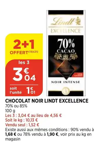 Bi1 Chocolat noir lindt excellene offre