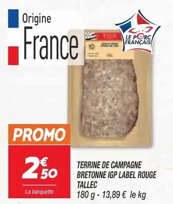 Netto Terrine de campagne bretonne IGP label rouge TALLEC offre