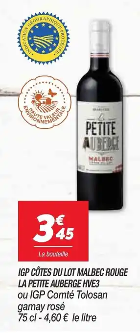 Netto IGP côtes du lot malbec rouge la petite auberge HVE3 offre