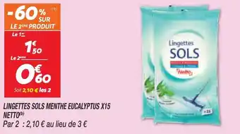 Netto Lingettes sols menthe eucalyptus X15 netto offre
