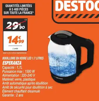 Netto Bouilloire en verre led 1.7 litres esperanza offre