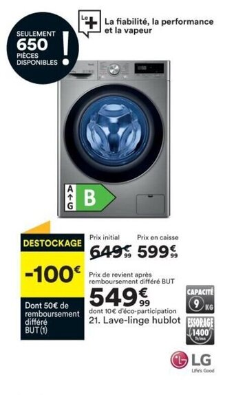 BUT LG lave-linge hublot offre