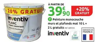 Mr Bricolage Peinture Monocouche Murs Et Plafonds Mat 10 L + 2 L Gratuis +20% Gratuit Inventiv offre