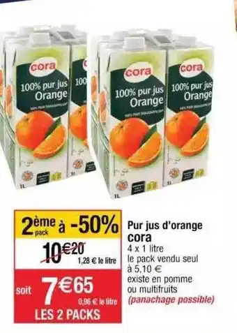 Cora x Carrefour Pur Jus D'orange Cora offre