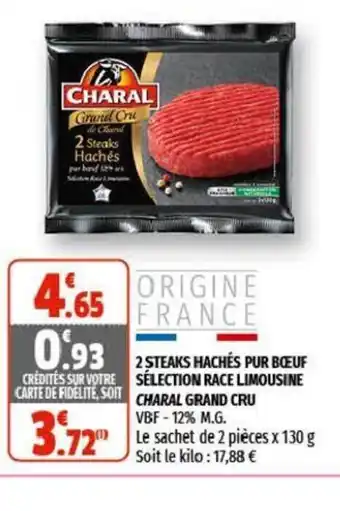 Coccinelle Supermarché 2 Steaks Hachés Pur Bœuf Sélection Race Limousine Charal Grand Cru offre