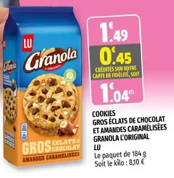 Coccinelle Supermarché Cookies Gros éclats de Chocolat Et Amandes Caramélisées Granola l'Original Lu offre