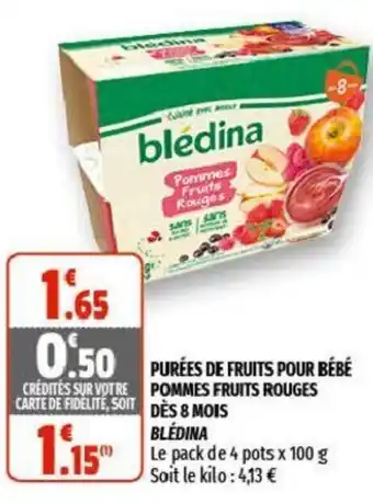 Coccinelle Supermarché Purées de Fruits Pour Bébé Pommes Fruits Rouges Dès 8 Mois Blédina offre
