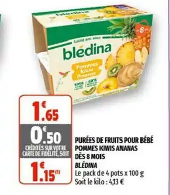 Coccinelle Supermarché Purées de Fruits Pour Bébé Pommes Kiwis Ananas Dés 8 Mois Blédina offre