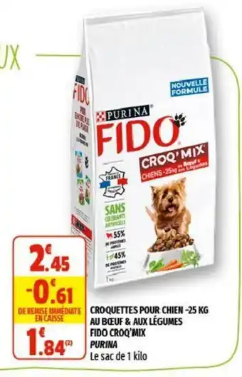 Coccinelle Supermarché Croquettes Pour Chien -25kg Au Bœuf & Aux Légumes Fido Croq'Mix Purina offre
